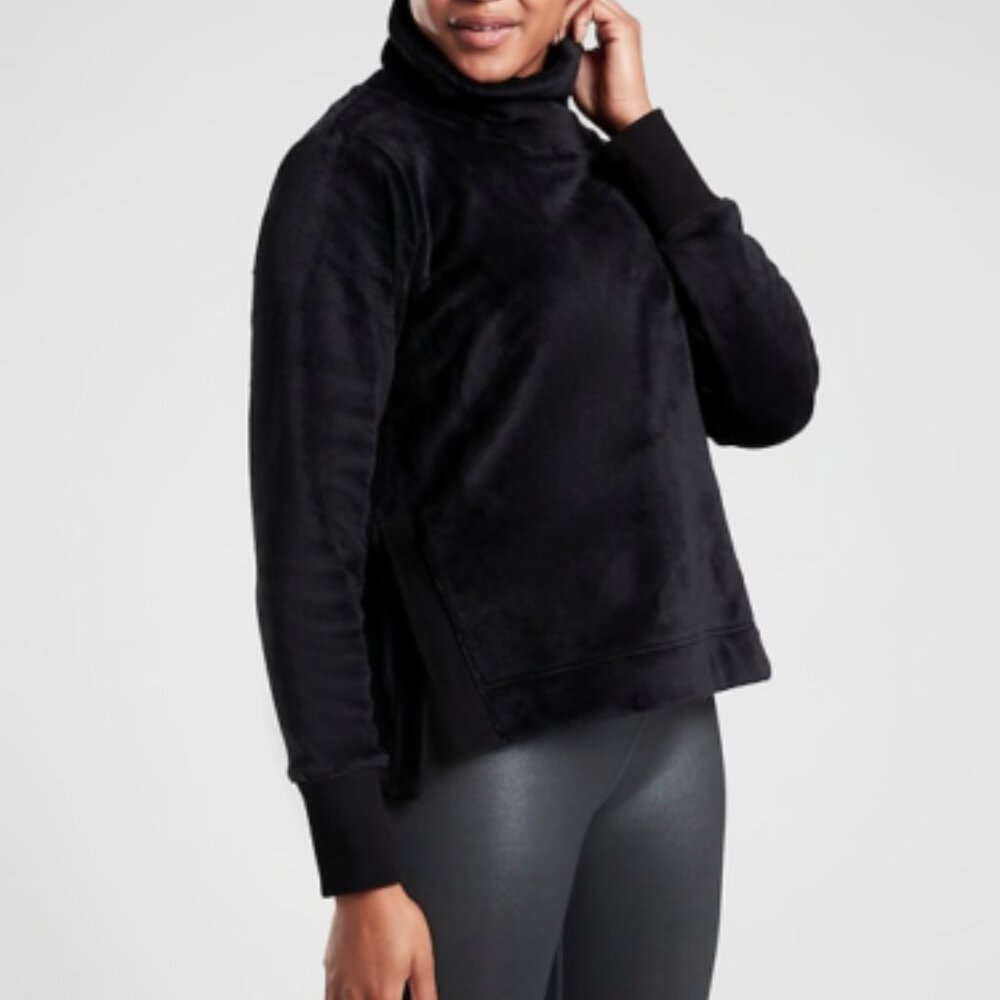 Athleta Double Cozy Karma Funnel Neck Pullover Womens Small Black Soft Cozy